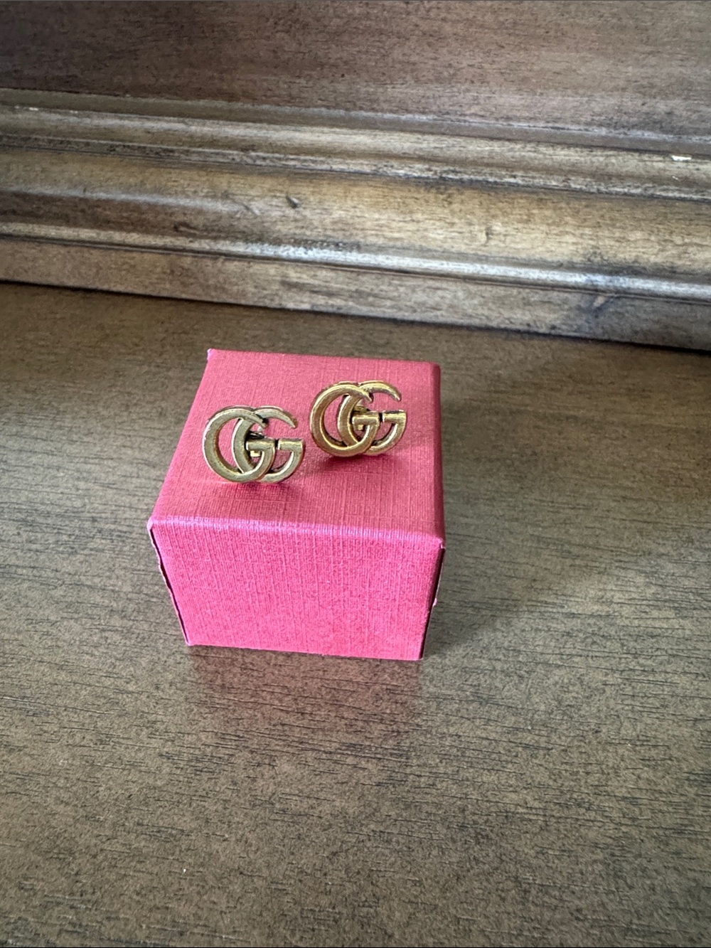 Gold Double G Stud Earrings - Designer Style - NEW